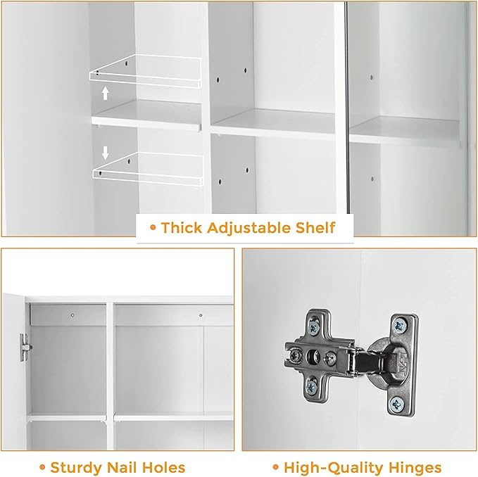 DICTAC Medicine Cabinet Bathroom Mirror Cabinet with 3 Door 27.6x23.62 Inch Bathroom Wall Cabinet with Mirror Wall Mirror Storage Shelf with 3-Adjustable Shelves Storage Organizer Cupboard,White