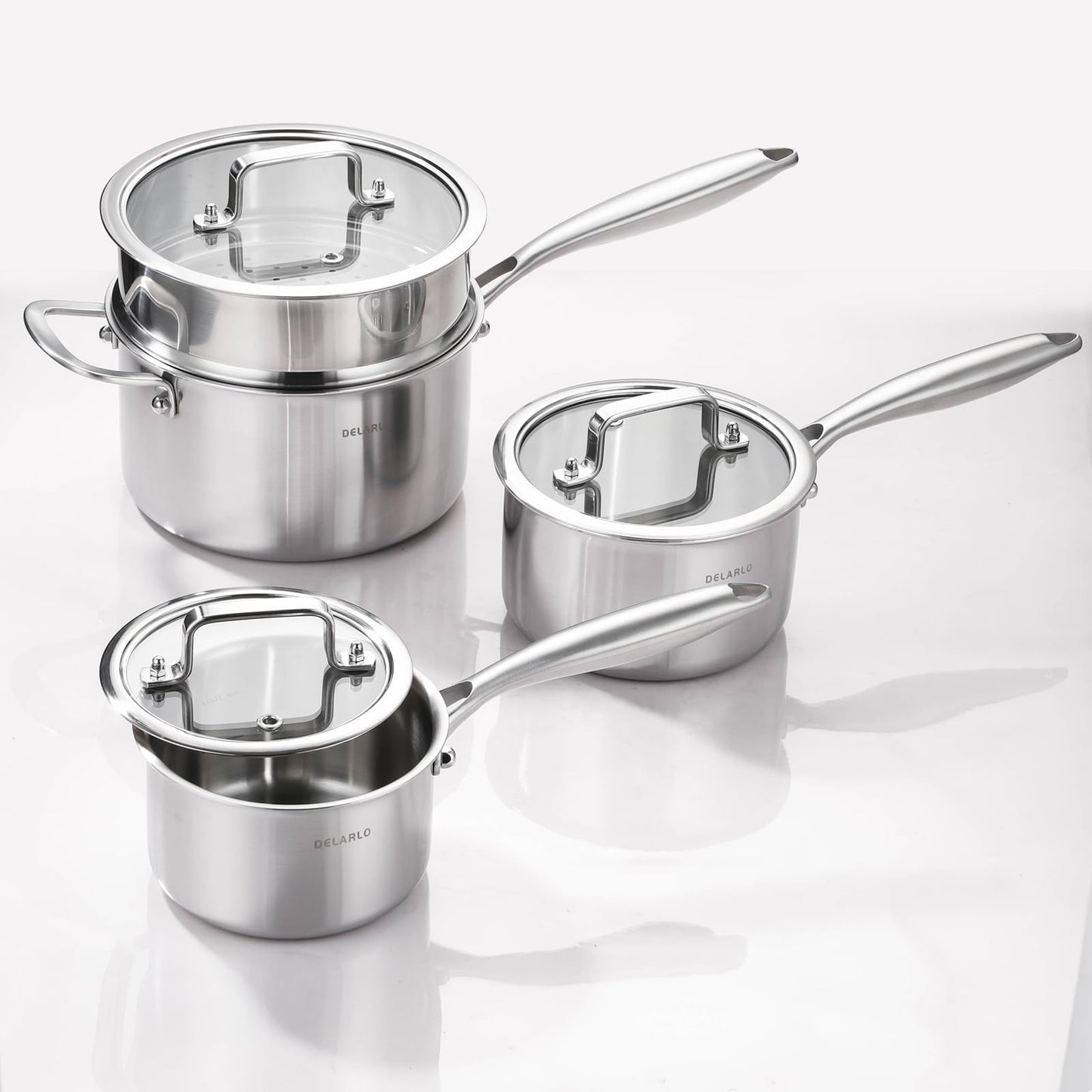 DELARLO Full-body Clad Tri-Ply Stainless Steel 3 Quart Saucepan with Lid