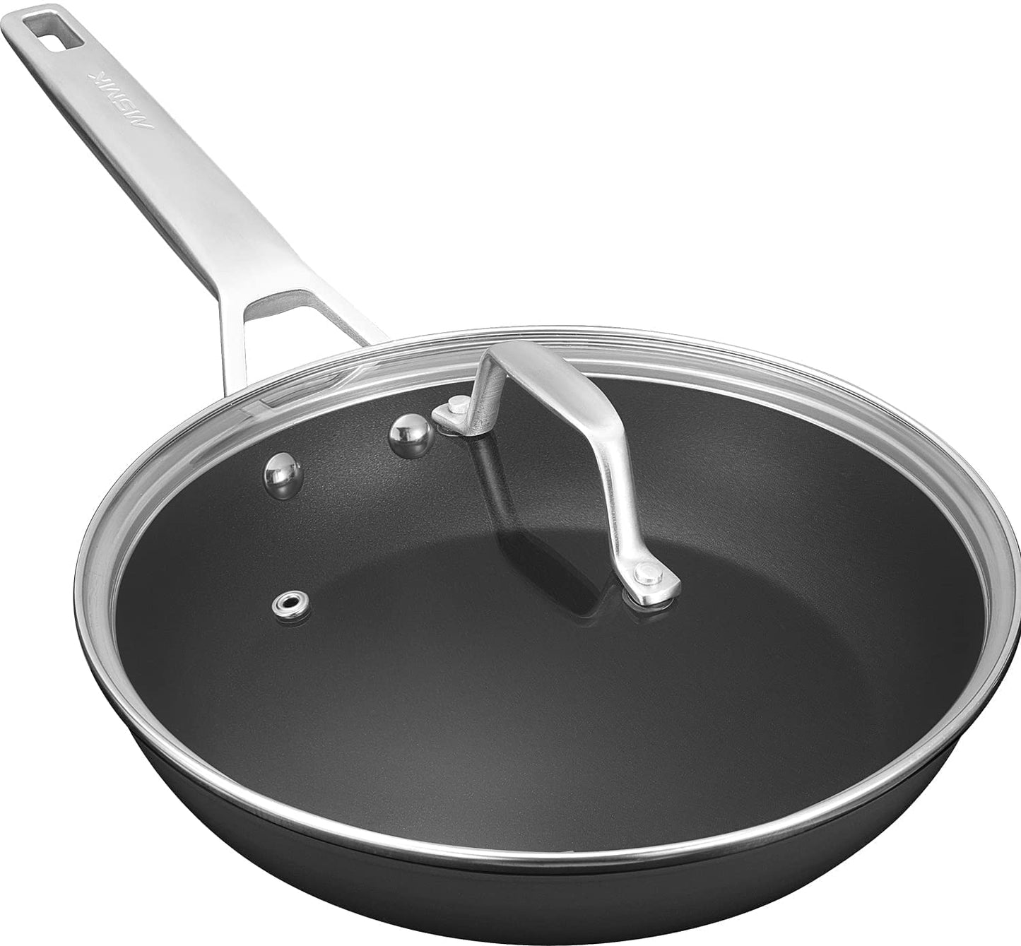 MsMk 9.5 Inch Nonstick Frying pan with Lid, Grey Cooking Pan Skillet