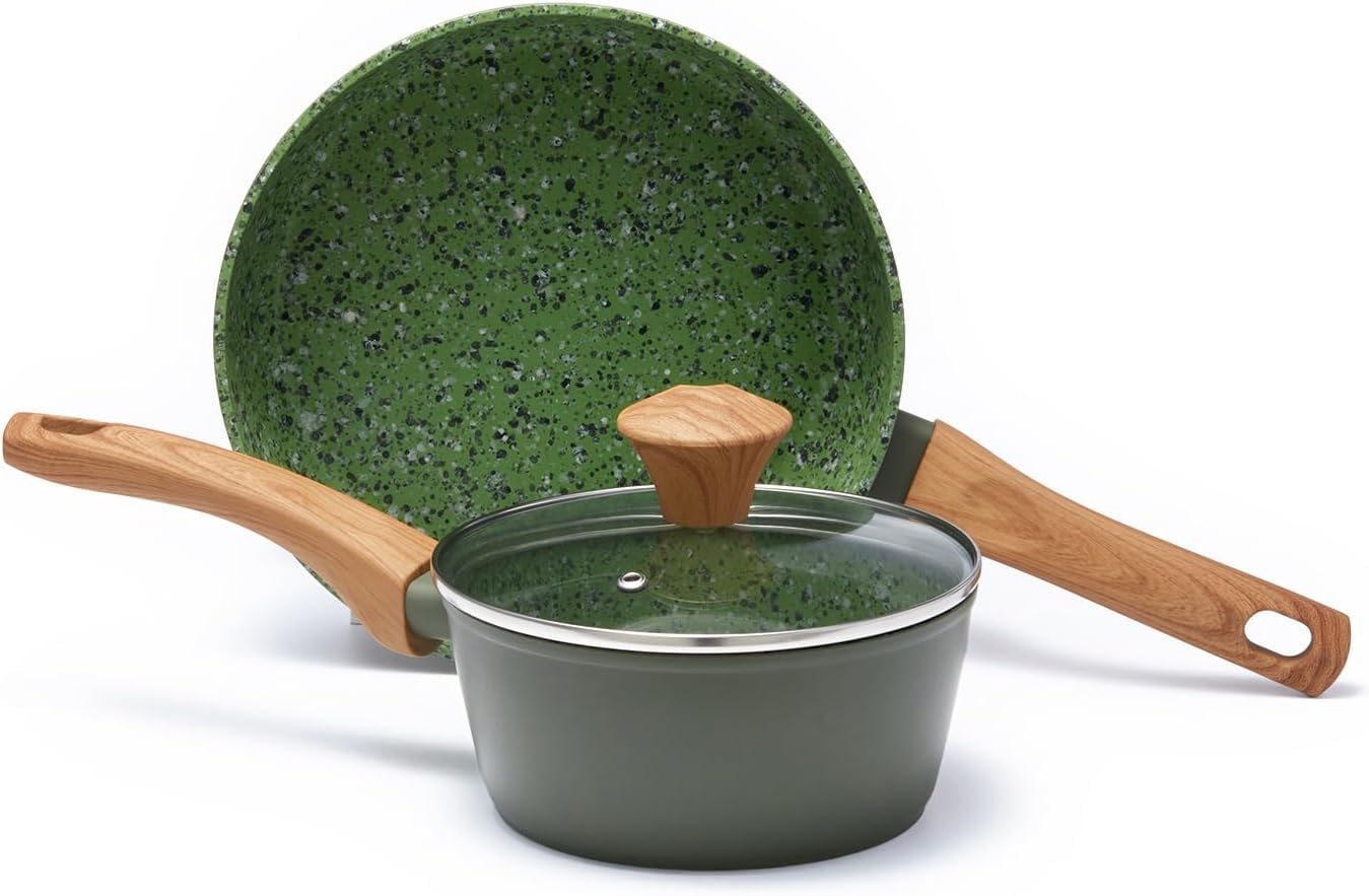 Jovire 3-Piece Nonstick Set | 9.25" Pan + 1.4/2.2QT Pots | PFAS-Free, Green