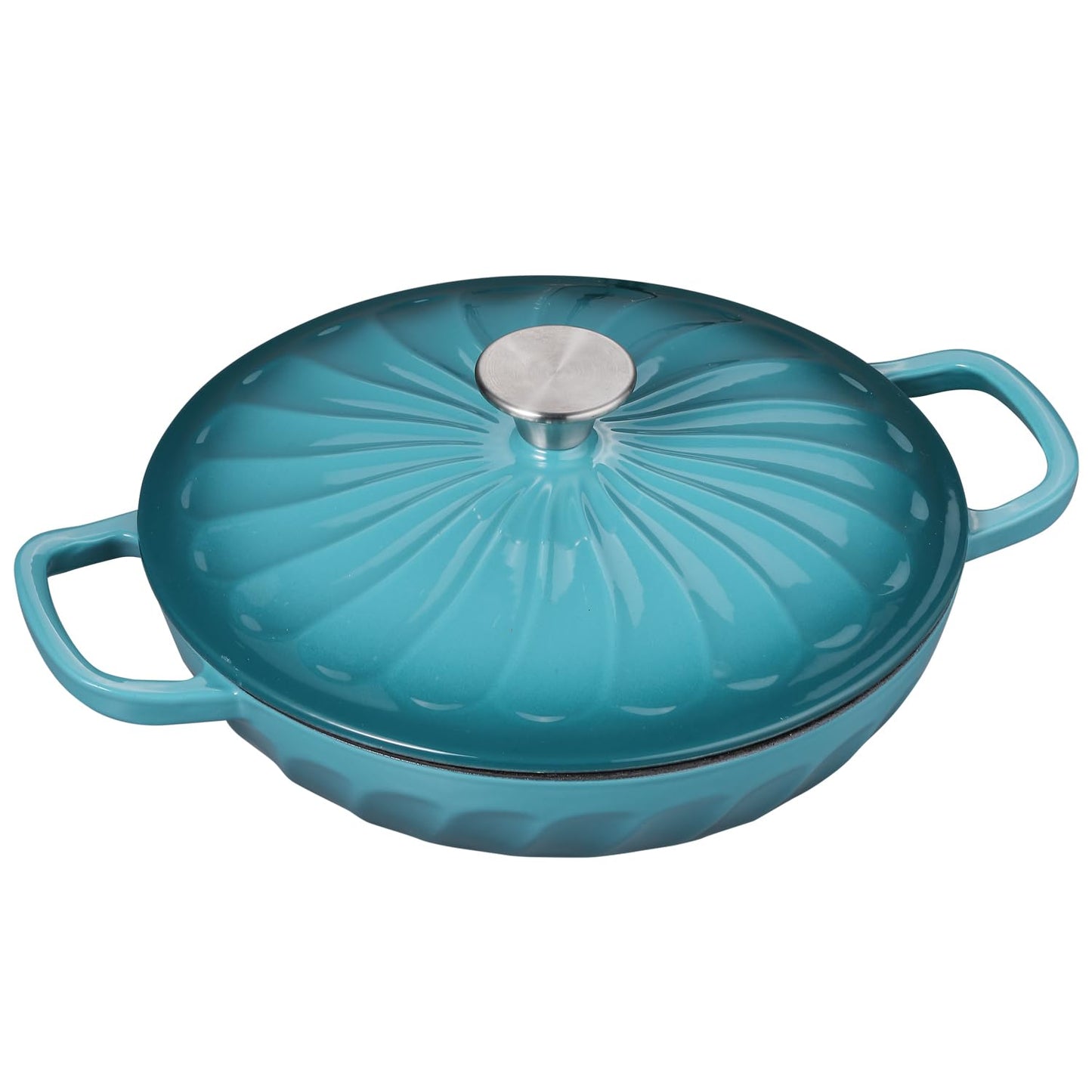 NSIRONS Enameled Cast Iron Dutch Oven, 3.8 Quart Dutch Oven Pot with Lid, Shallow Cast Iron Braiser with Handles, Oven Safe up to 500°F (Caramel White)