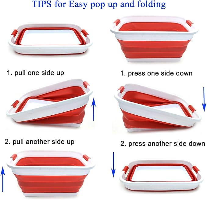 SAMMART 41L (10.8 gallon) Collapsible Plastic Laundry Basket-Foldable Pop Up Storage Container/Organizer-Portable Washing Tub-Space Saving, Water capacity: 32L (8.4 gallon) (Rectangular, Red)