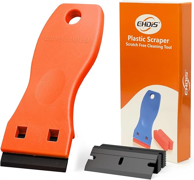 EHDIS 1.5" Plastic Razor Scraper with 10pcs Double Edged Plastic Blades for Removing Labels Stickers Decals on Glass Windows