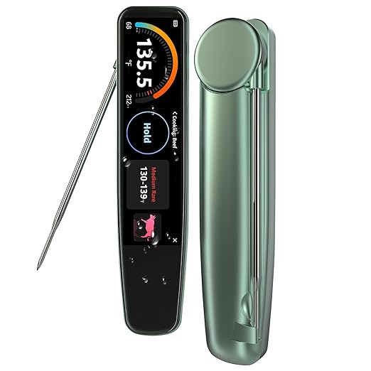 AWLKIM Instant Read Meat Thermometer Digital, 3.8" Touchscreen No App Needed Rechargeable Waterproof Kitchen Food Thermometer Probe for Cooking, Grill, BBQ, Candy, Oil Frying, 0.5F