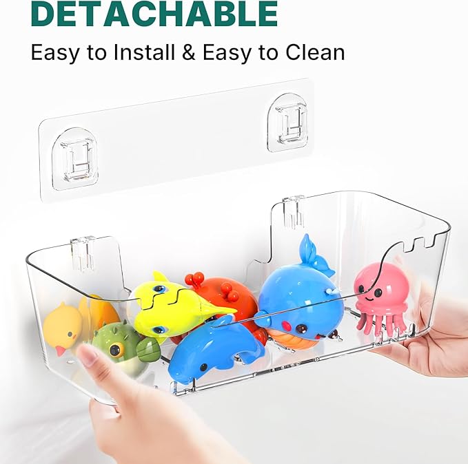 Bath Toy Storage Holder for Bathtub, Clear Acrylic Bath Toy Organizer with Drain Holes, 2 Pack Large Capacity Bathtub Toy Storage Shower Caddy for Bathroom