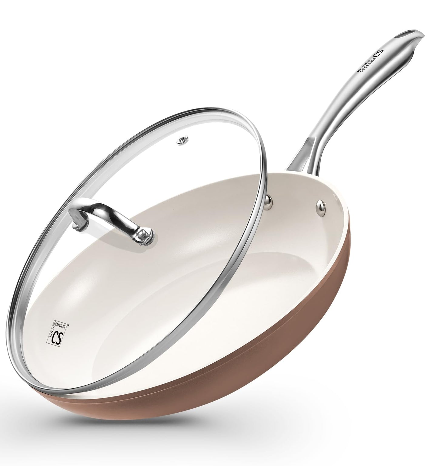 KOCH SYSTEME CS 10 Inch Frying Pan with Lid, Ceramic Nonstick Frying Pan with Stay-Cool Stainless Steel Handle, 10 Inch Skillet, Omelet Pan with Nonstick Ceramic Coating, PFOA Free, Oven Safe, Blue