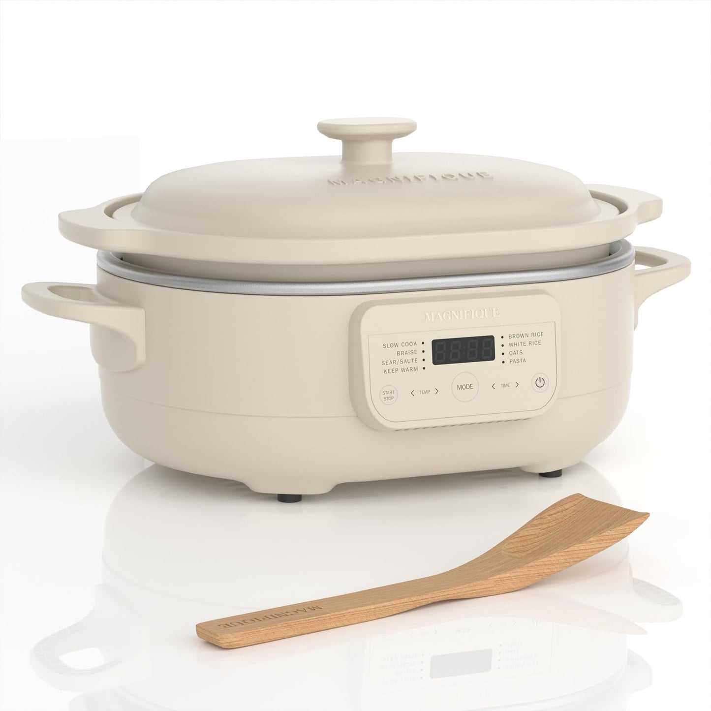 MAGNIFIQUE 4 Quart Programmable Casserole Slow Cooker, 8-in-1 Multi Cooker with Removable Non-Toxic Stoneware Crock, Claypot Slow Cooker, Rice-cooking, Nonstick, Oven Safe Pot to 450°F, Olive