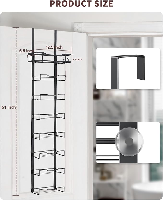 Hanging Towel Racks for Bathroom No Drill - Over The Door 8-Tier Bath Towel Storage Organizer for Small Bathrooms - Back Door Large Tiered Towel Holder Hanger for Rolled Towels RV Camper BLACK