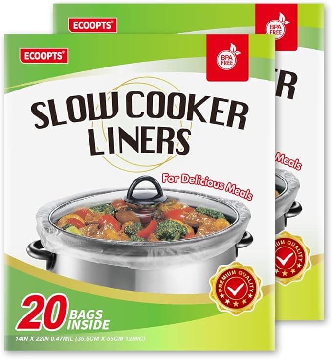 20 Count Disposable Slow Cooker Liners and Cooking Bags | Extra Large Size Fits 6-10QT Pot, 14"x 22" | Suitable for Oval & Round Pot, BPA Free (1 Pack)