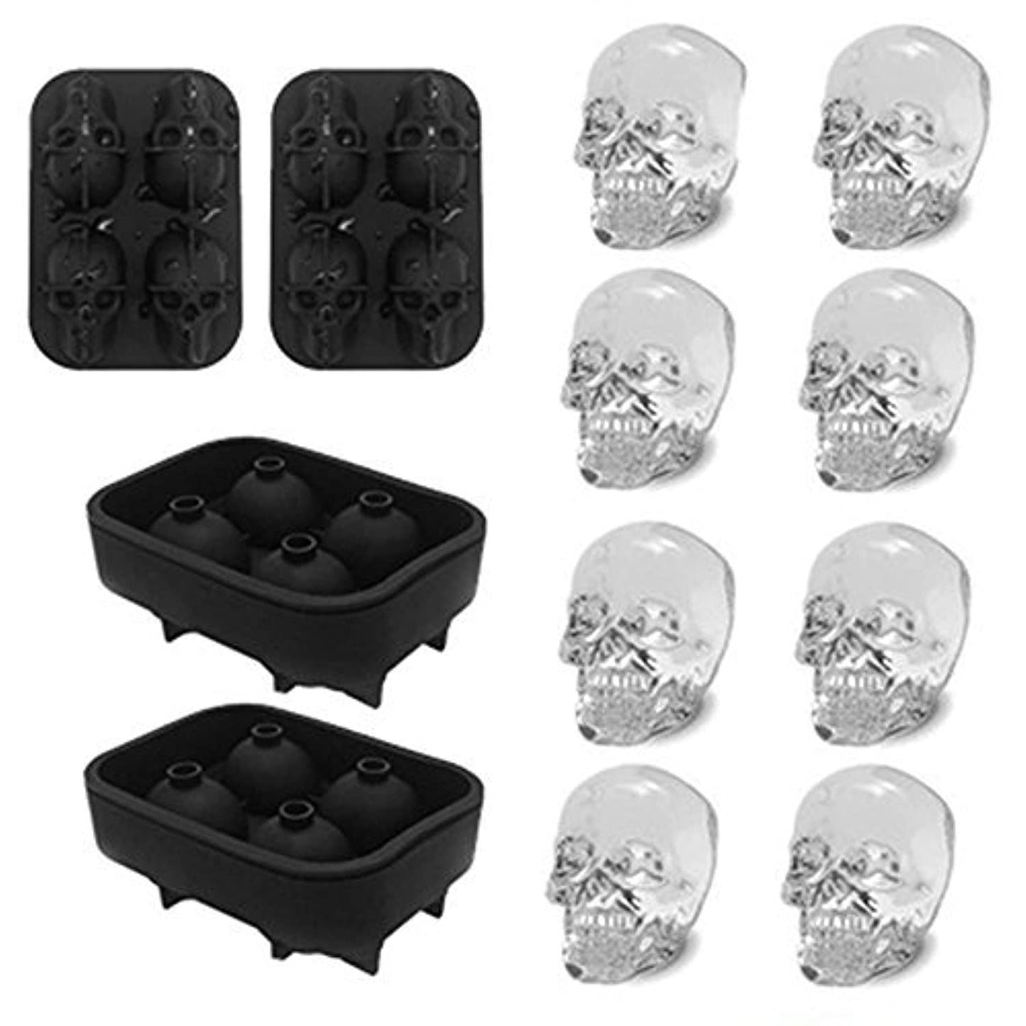 CHIYAN Skull Ice Mold Silicone - Set of 6 Large 3D Ice Cube Molds, 2.3x2.3 Inch Flexible Silicone Freezer Tray, Whiskey Cubes Mold Skull for Party Cocktails Champagne and Drinks