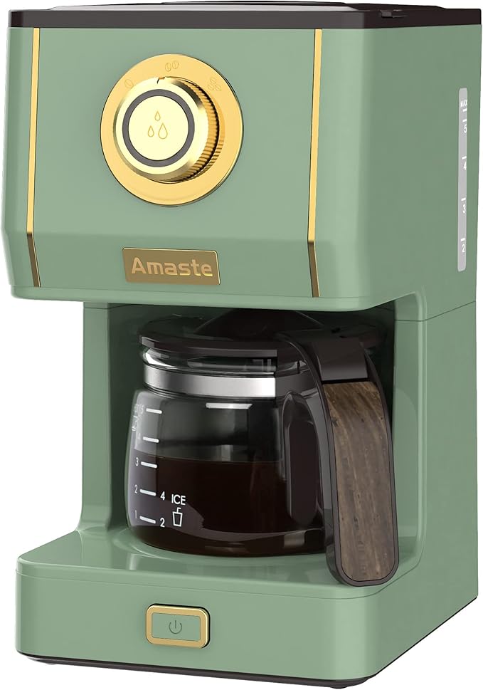 Amaste Coffee Maker, 5 Cup Coffee Pot with Three Brewing Modes, Retro Coffee Maker with Glass Carafe & Reusable Coffee Filter, Drip Coffee Maker Ideal for Home or Office, Warming Plate, Ash Blue