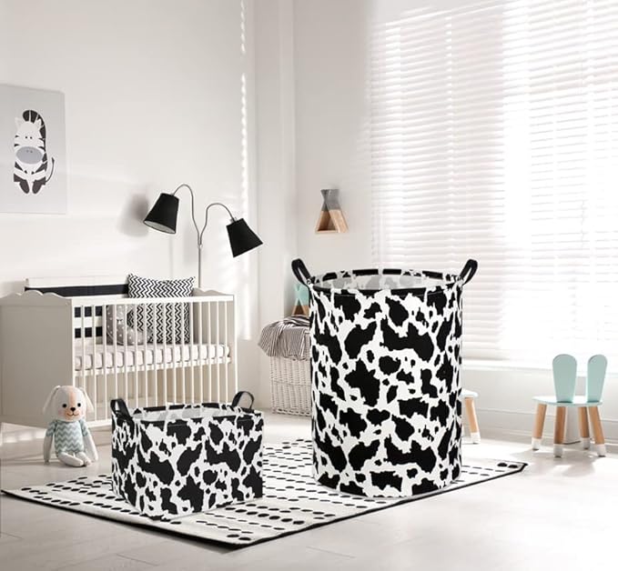 Cow Print Laundry Basket Baby Nursery Clothes Hamper Collapsible Toy Storage Bin Organizer with Handles for Kids,Boys and Girls Room Decor(Cow)