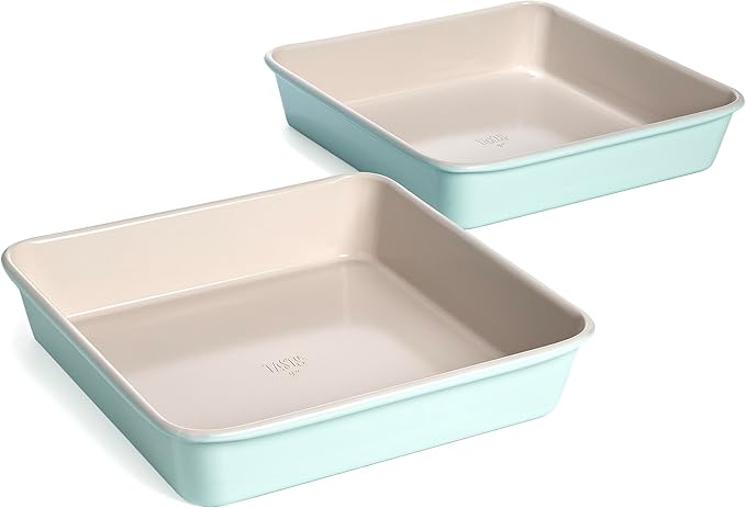 Tasty Clean Ceramic Loaf Pan Set, 2-Pack of 9-Inch x 5-Inch Cake Pans, Durable Aluminized Steel for Professional Results, Clean Ceramic Nonstick Coating, Oven Safe to 425°F, Dishwasher Safe, Aqua