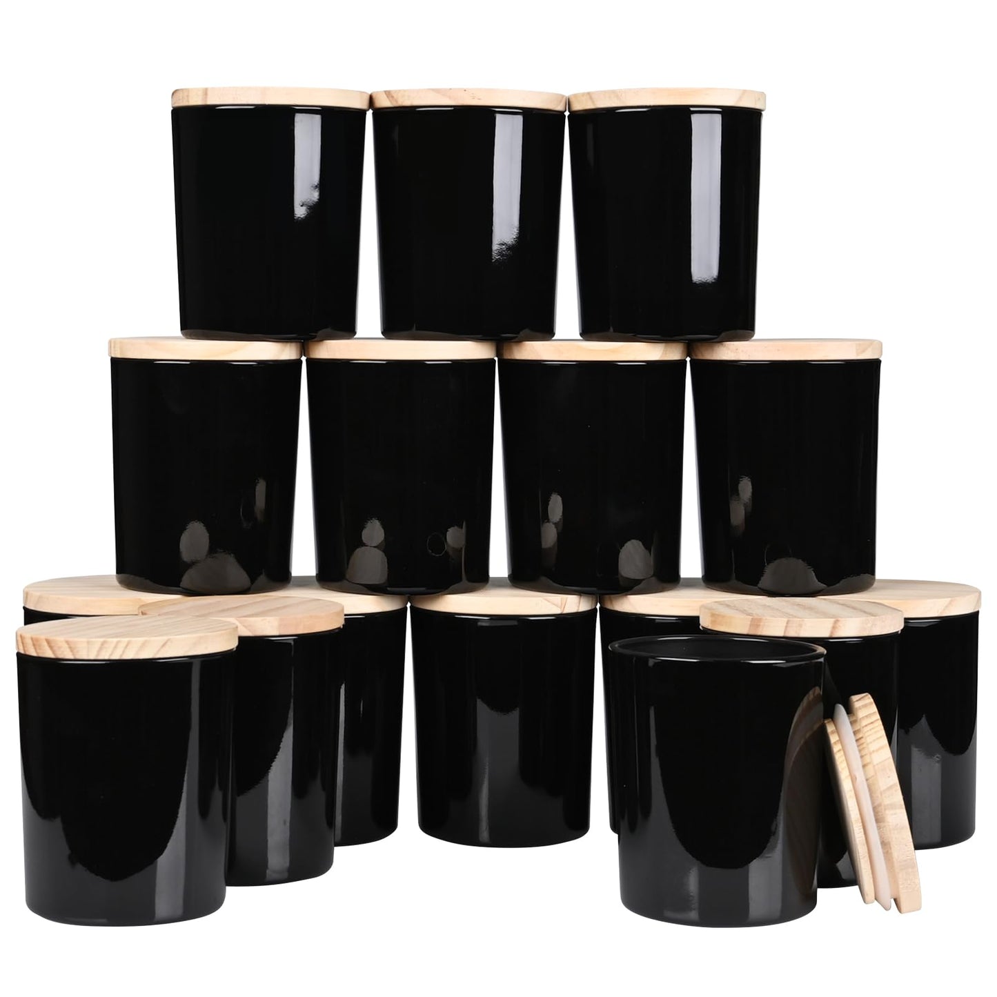 SHOWIN Thick Candle Jars for Making Candles 16 Pcs, 7 OZ Empty Jars with Wood Lids for Candle Making, Sample Container, Frosted White