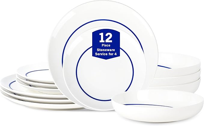 Stone Lain Luna 24-Piece Porcelain Dinnerware Set, Plates and Bowls Set, Dish Set for 8, Green