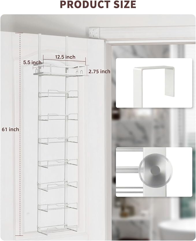 Hanging Towel Racks for Bathroom No Drill - Over The Door 8-Tier Bath Towel Storage Organizer for Small Bathrooms - Back Door Large Tiered Towel Holder Hanger for Rolled Towels RV Camper White