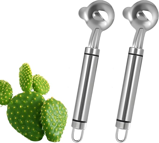 3 PCS Cactus Peeler Tool – Cactus Peeling Spoon, Pelador de Nopales, Multi-Function Nopal Cactus Cutter, Stainless Steel Nopales Peeler with Groove Edge for Peeling Nopales and Noodle