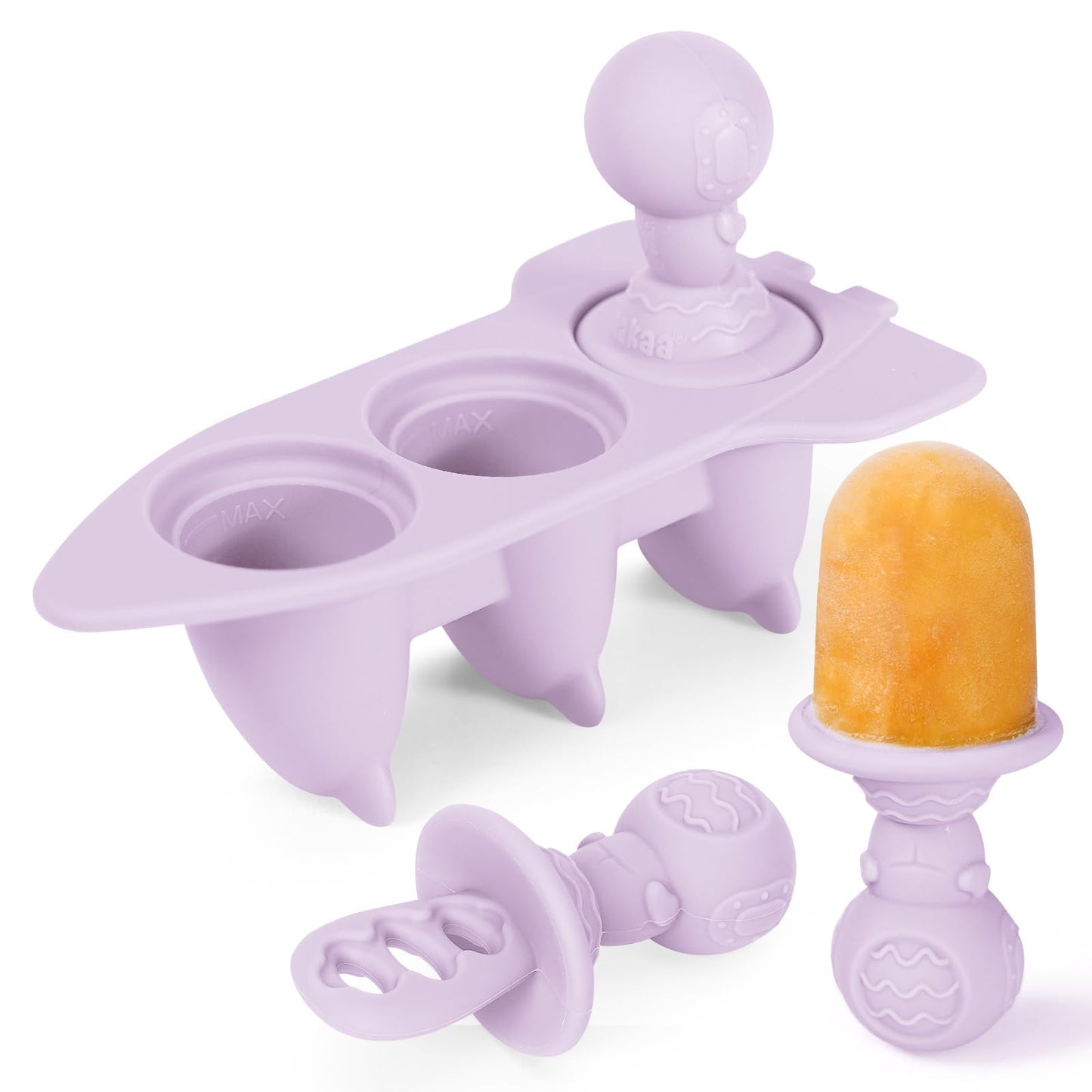 Haakaa Silicone Toddler Popsicle Mold, 3-Cavity Mini Baby Popsicle Molds with Easy-Grip Handles & Choke-Guard Design, Breastmilk Popsicle Molds for Teething Relief & Self-Feeding,6 Month+