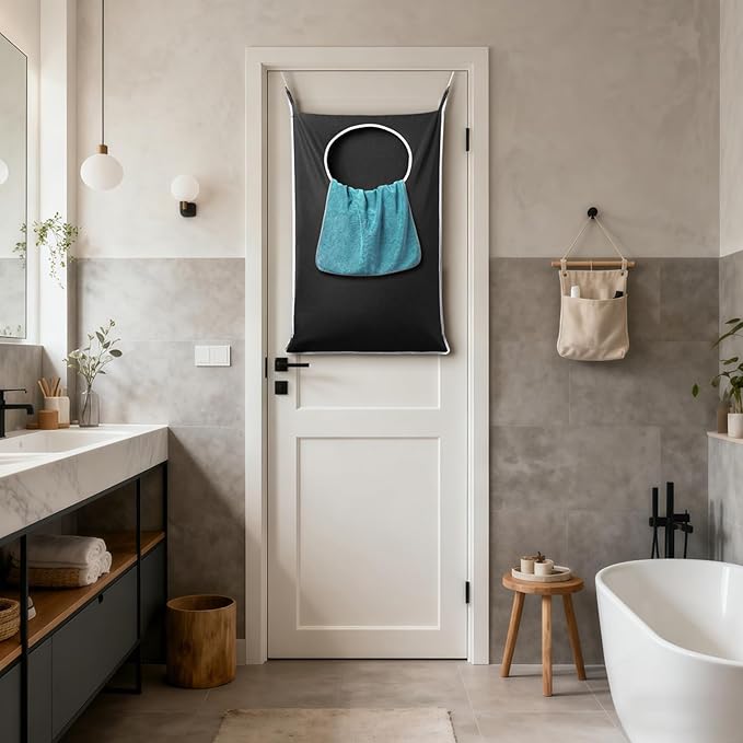 XL Hanging Laundry Hamper Bags, Door Laundry Hamper with 2 Types of Hooks for Dirty Clothes, Save Bathroom Space Size:36.5x 22 Inch Hanging Laundry Storage Bag (Black)