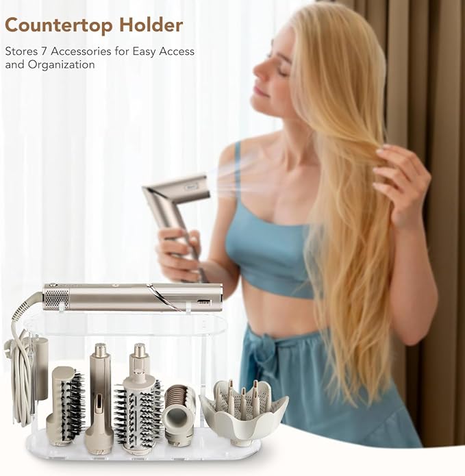 Upgraded Storage Holder for Shark FlexStyle– 7-Hole Acrylic Stand Organizer for Long Barrels & Diffuser, Countertop Holder for Shark Flex Style Accessories for Bathroom Vanity Makeup Table