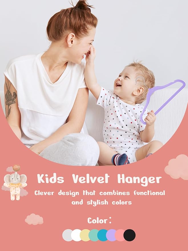 HOUSE DAY 11 Inch Velvet Baby Hangers 50 Pack Lt-Purple, Premium Kids Hangers for Children, Infant & Toddler Clothes, Durable Non Slip Small Baby Felt Hanger for Closet, Ideal for Everyday Use