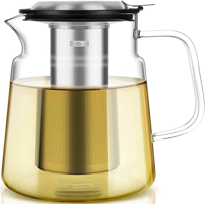 Aquach 68oz Glass Teapot with Infuser, Stovetop Safe Borosilicate Tea Pot