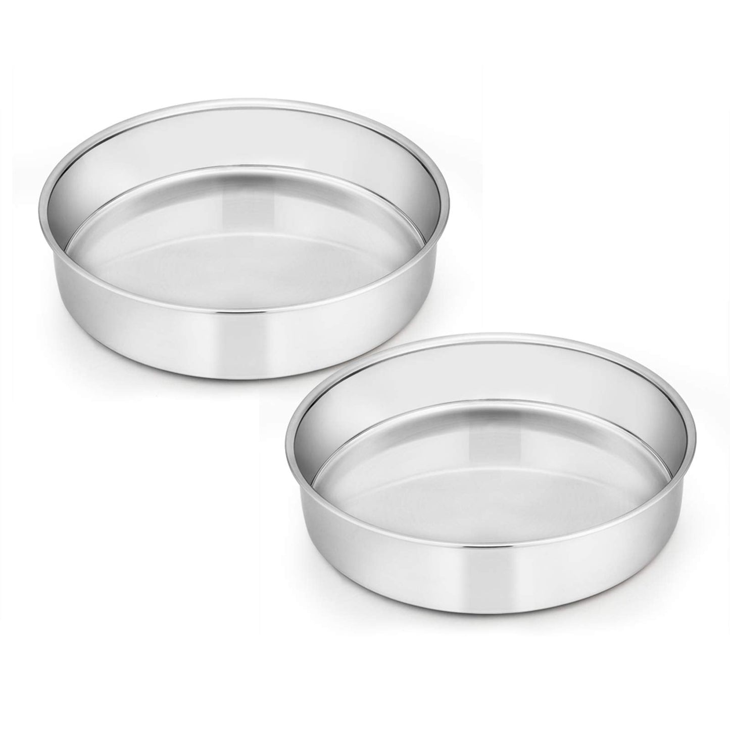 E-far 9½-inch Cake Pan with Rack Set, Stainless Steel Round Cake Pans and Baking Cooling Racks, Non Toxic & Healthy, Mirror Polished & Dishwasher Safe - 4 Pieces (2 Pans + 2 Racks)