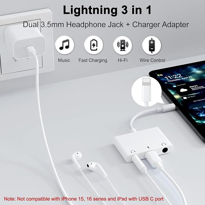 3 in 1 Dual 3.5mm Headphone Jack Adapter