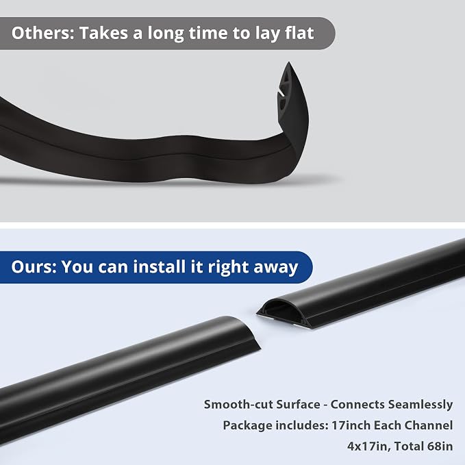 ZhiYo Cord Hider Floor 68in, Rigid PVC Floor Cord Cover, Hard PVC Floor Wire