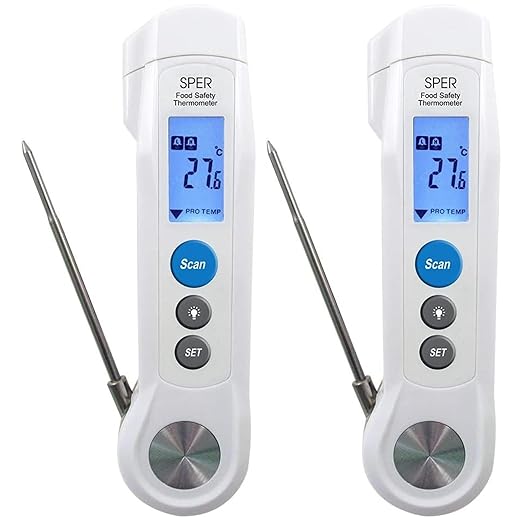 Sper Scientific Dual Function Infrared & Probe Food Safety Thermometer 800115 - Non-Contact Infrared Surface Temperature & Foldable Probe for Internal Temps, Fast & Accurate for Kitchens & more - 4 pc
