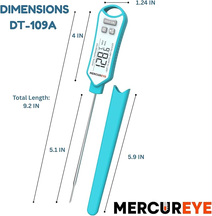 MERCUREYE Meat Thermometer Digital, Instant Read Food Thermometer – Waterproof Nonslip Grip Kitchen Timer & Temp Chart Thermometer for Cooking Candy, Oil Fry Indoor & Outdoor Grilling Smoker Roast