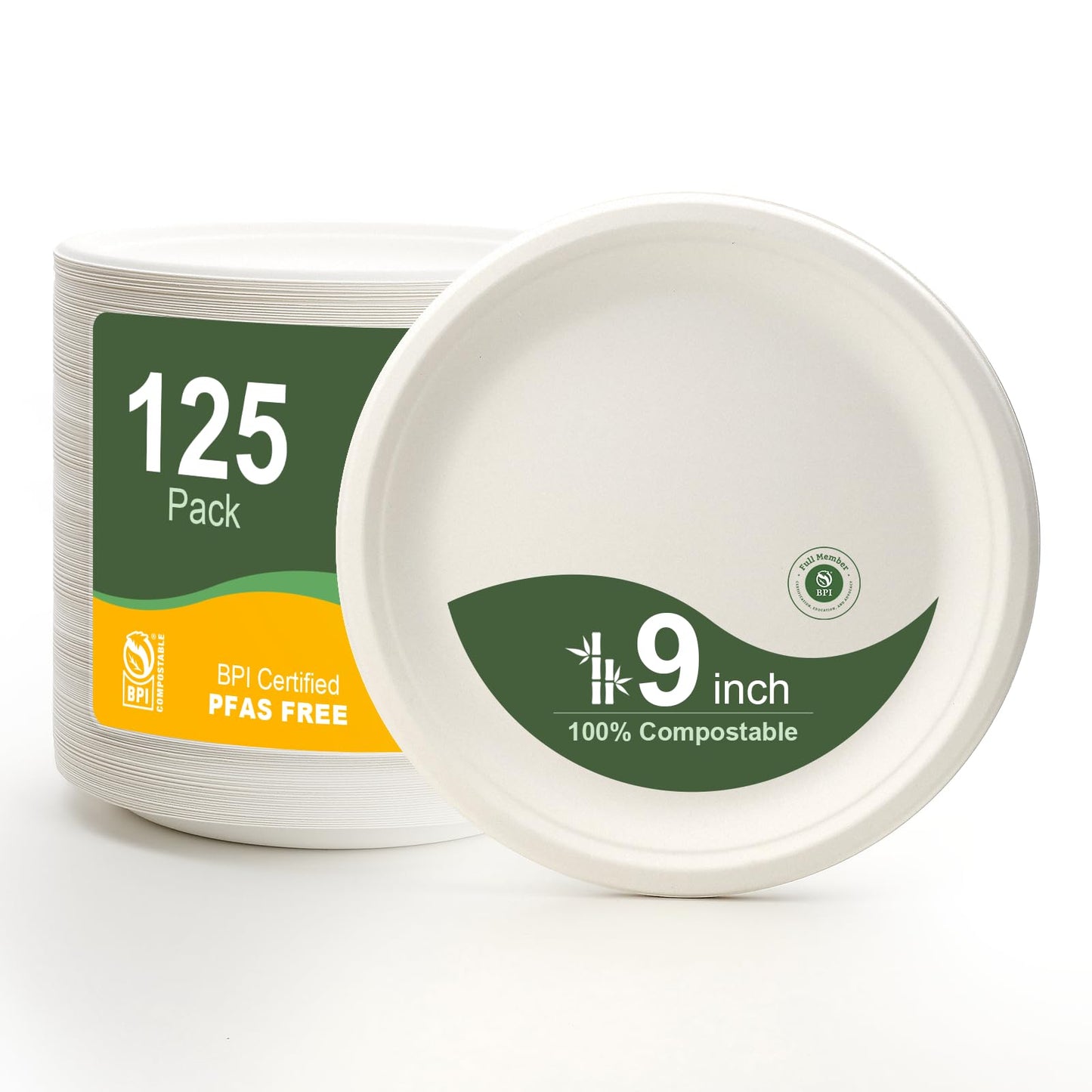 WELLIFE Paper Plates 9 Inch 125-Pack Heavy Duty Paper Plates Bulk
