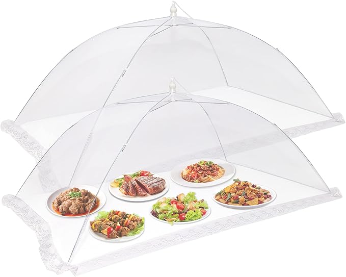 2 Pcs Extra Large Mesh Food Cover Tent(46"x20", 40"x24")Umbrella Food Screen Covers for Outside Pop-up Mesh Reusable and Collapsible Food Nets for Parties Picnics Outdoor BBQs…