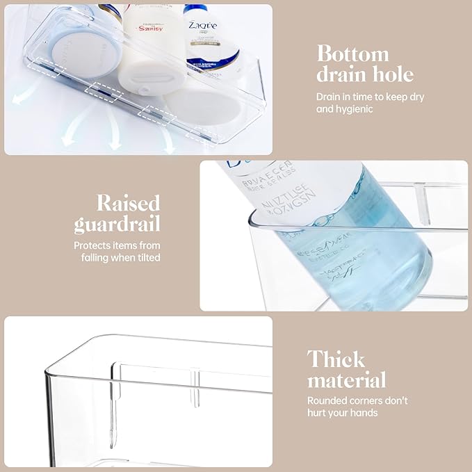 2 Pcs Clear Shower Shelf, Large Bathroom Wall Mounted Shower Caddy, No Drill Self Adhesive Bathroom Organizer with Self Adhesive Tape