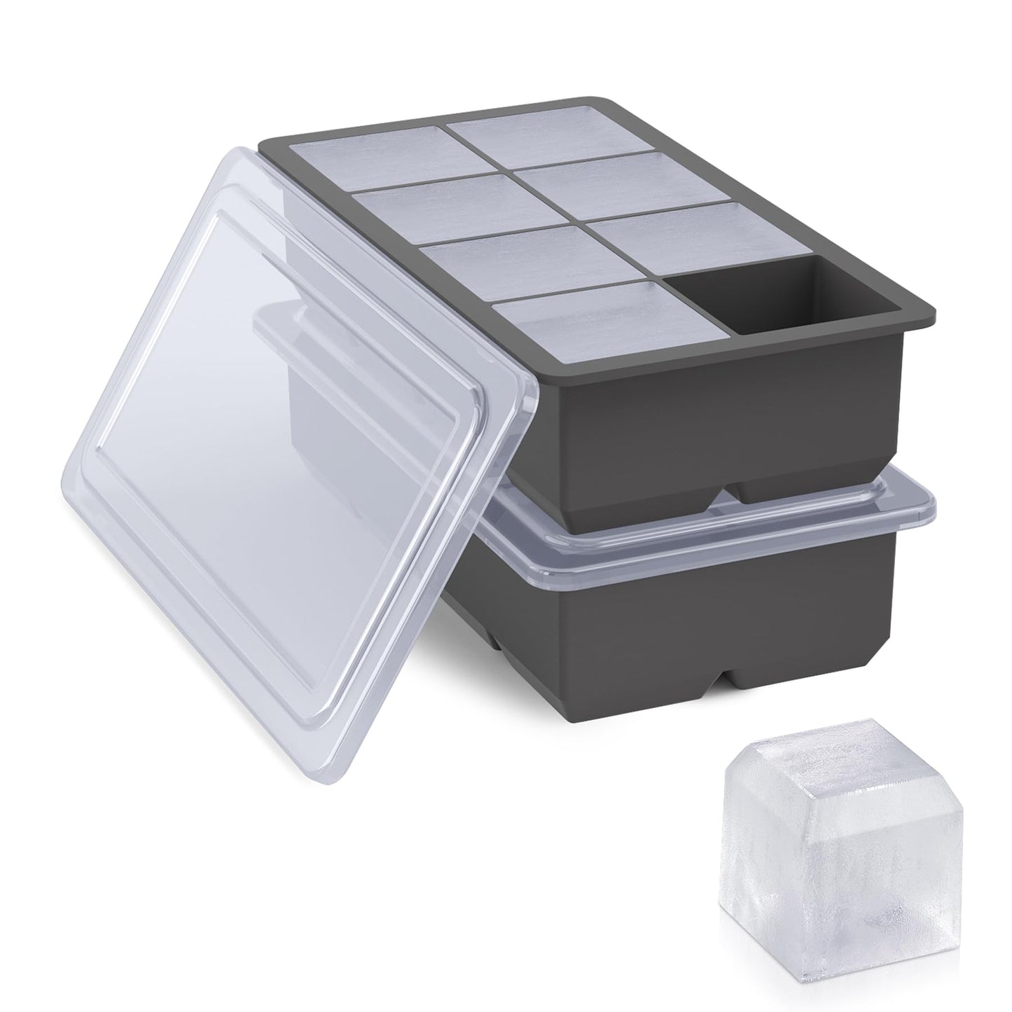 Bangp Large Ice Cube Tray for Whiskey,2 Pack Stackable Big Ice Cube Molds Make 16 Big Whiskey Ice Cubes,Easy Release Square Ice Cube Maker for Cocktails,Whiskey,Soups and Frozen Treats