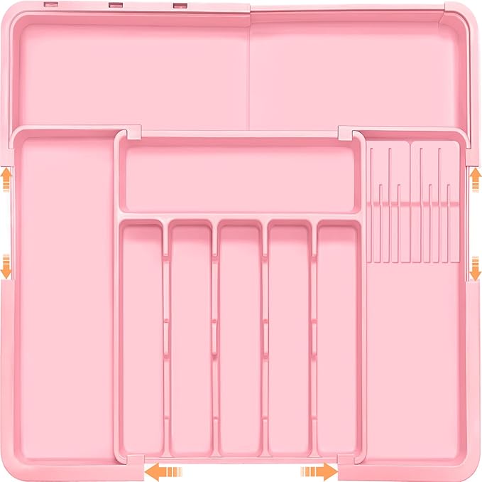 Homecor Silverware Organizer - Expandable Large Kitchen Drawer Organizer Utensil Organizer with 2 Knife Block Inserts, 22"x 19"Cutlery Tray with Drawer Dividers for Kitchen Flatware (Turquoise)
