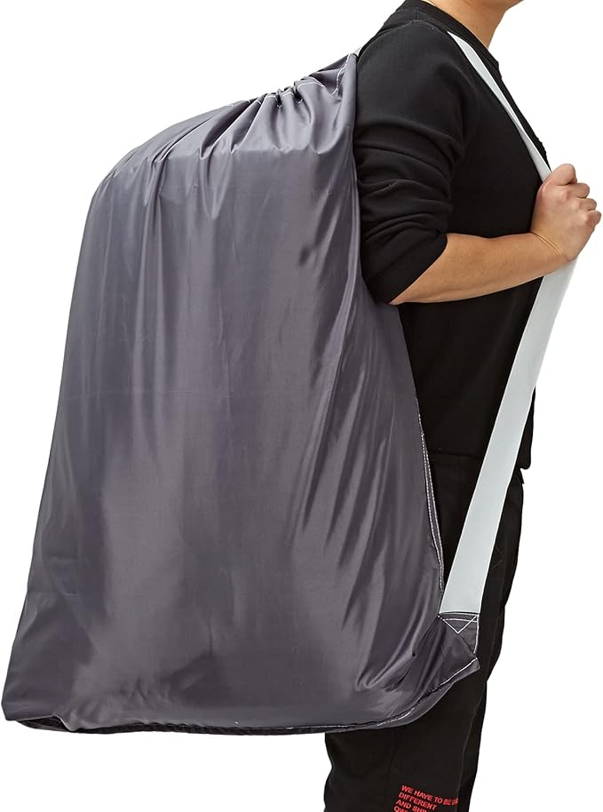 HOMEST 2 Pack XL Nylon Laundry Bag with Strap, Large Dirty Garments Organizer, Easy Fit a Hamper or Clothing Basket, Can Carry Up to 4 Loads of Clothes, Grey and Sky Blue