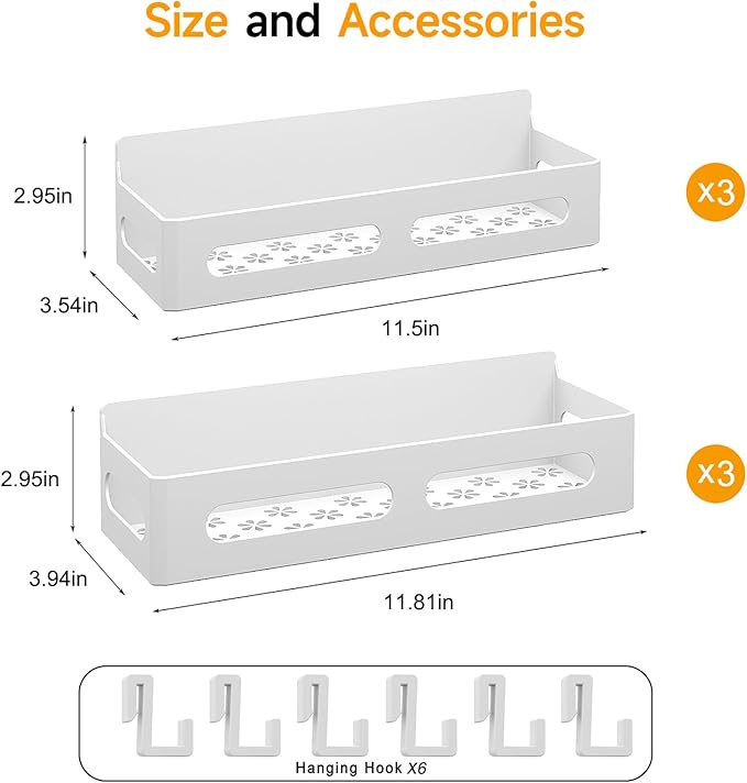 6 Pack Strong Magnetic Spice Rack for Refrigerator, Multipurpose Magnetic Shelf for Fridge with 4 Hooks for kitchen and Bathroom Organization, White
