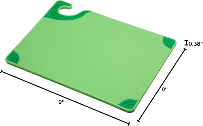 San Jamar Saf-T-Grip Cutting Board With Molded-In Ruler, Plastic Chopping Board for Kitchen, 9" x 12" x 0.35", 6 Count, Green