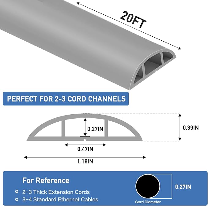 Floor Cord Cover Self Adhesive Cord Hider Floor Extension Cord Covers