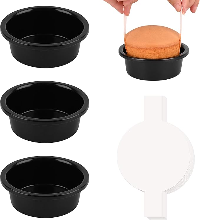 HUAKENER 3 Pack Round Cake Pans, Carbon Steel Pan with Parchment Paper