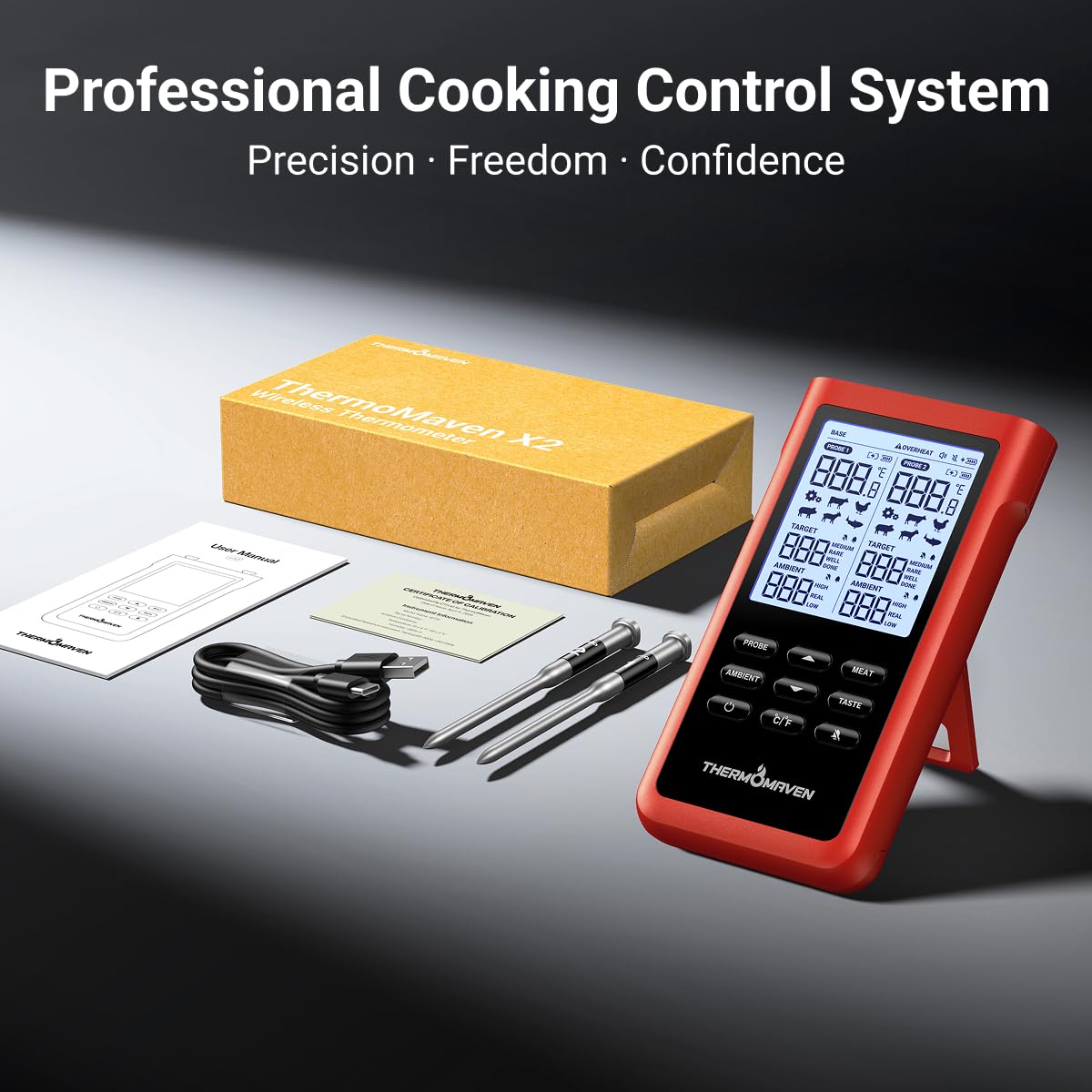 ThermoMaven 3000FT Wireless Meat Thermometer, No App Needed, 2 Probes