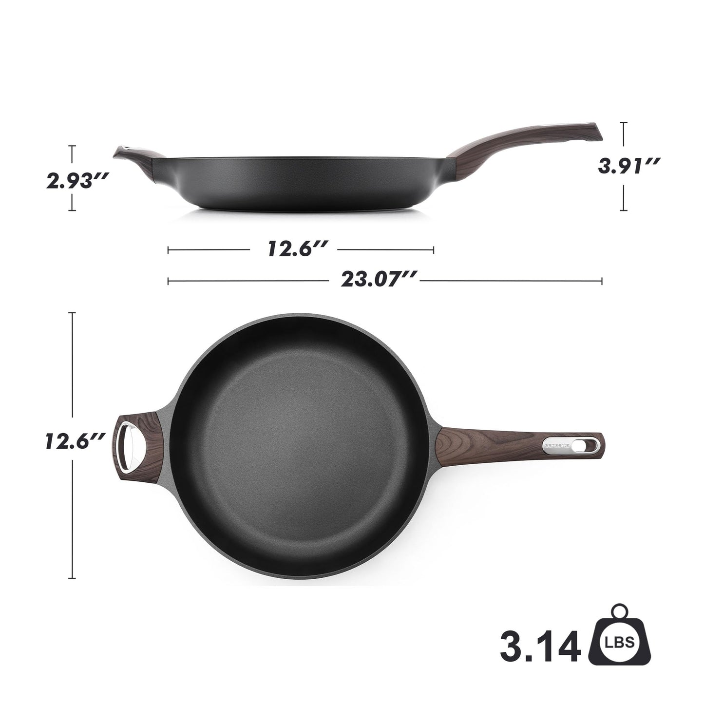 SENSARTE 9.5inch Ceramic Nonstick Frying Pan Paella Pan with Lid, Taupe