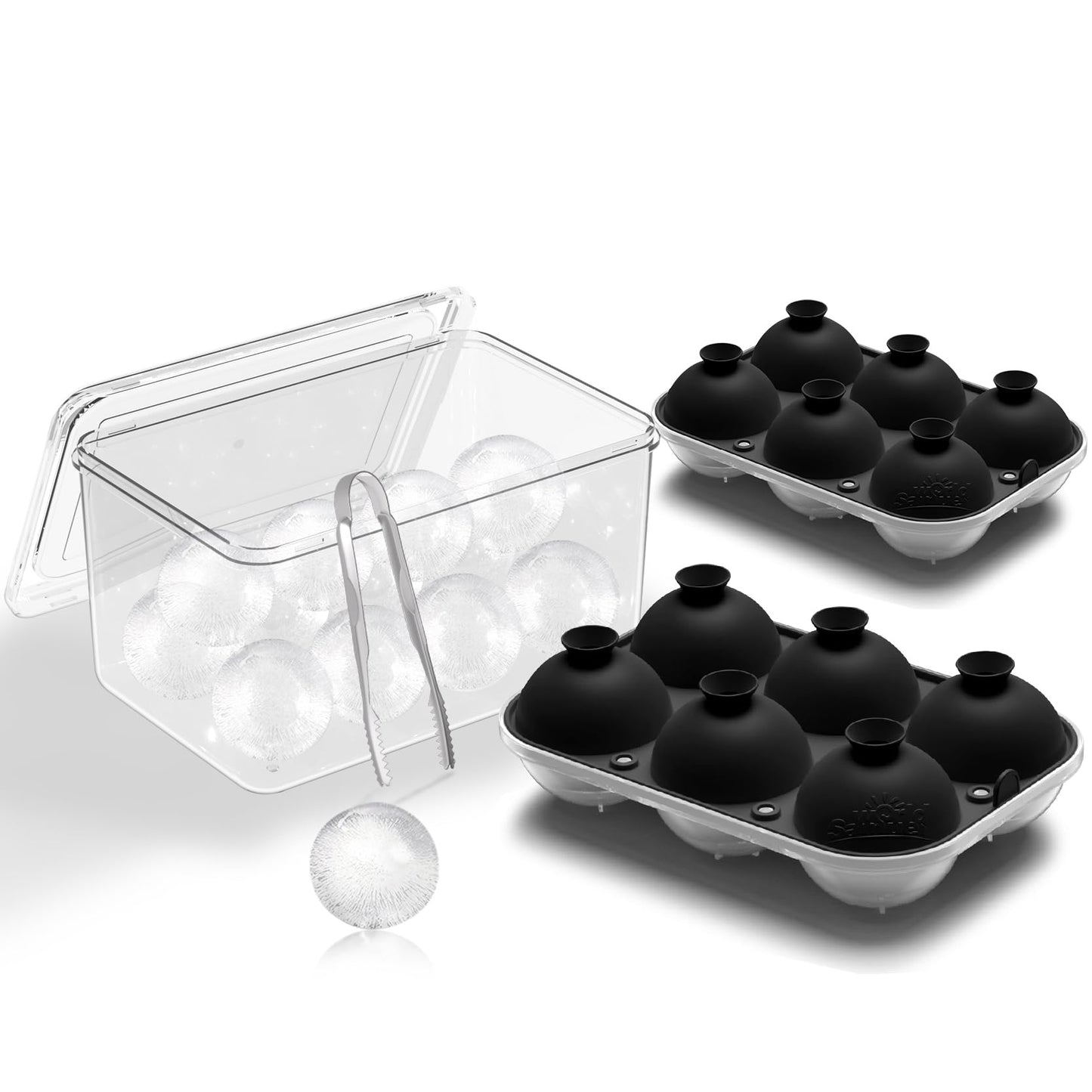 Samuelworld Large Ice Cube Tray with Lid and Bin: 2 Inch Silicone Old Fashioned Ice Cube Mold with Lid and Bin, Big Square Ice Cube Maker for Whiskey-3 Pack (With Ice Tong)