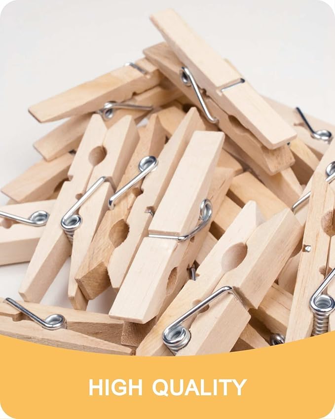 Clothes Pins, Wooden Clothespins for Crafts, Strong Grip Close Pins Birchwood Clothes Clips Laundry Clothesline Clothespin Clothing Pegs for Hanging Baby Clothing Photos, 2.83 Inch, Pack of 50