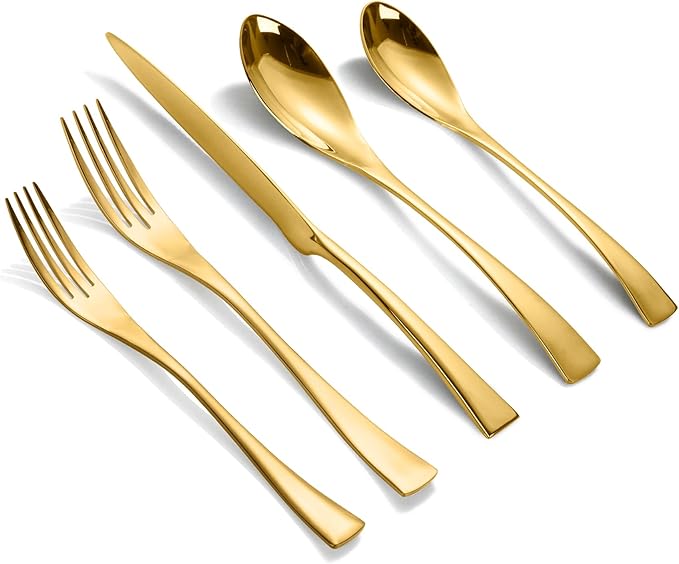 Lemeya 20 Pieces Silverware Set for 4,Heavy Duty 18/10 Stainless Steel Flatware Set with Forged Stand Knives,Modern Cutlery Utensil Set,Mirror Polished,Dishwasher Safe