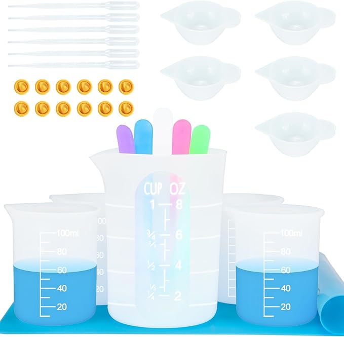 Creahaus 1000ML Large Silicone Measuring Cups for Resin, Easy to Read 36oz Silicone Mixing Bowl with 100ML Mixing Cup, Easy Clean Reusable Epoxy Resin Supplies with Stir Stick, Pipettes