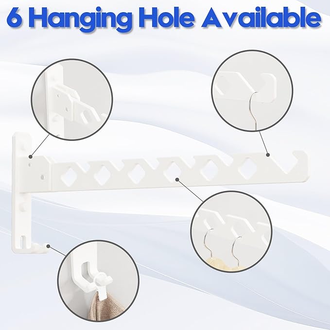 Wall Mounted Clothes Drying Rack, Wall Clothes Hanger Hook for Laundry Room, Clothes Hanger Foldable, Wall Rack Indoor, Perfect for Small Spaces, White 2 Packs