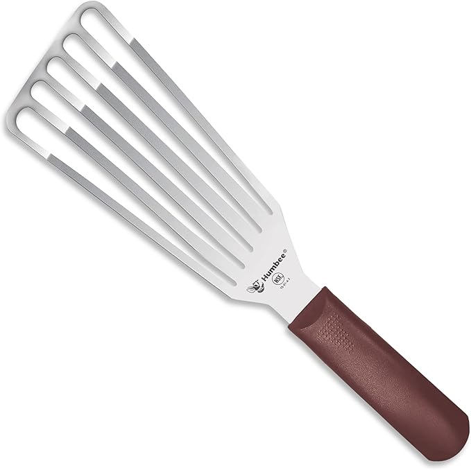 HUMBEE 6 Inches Fish Turner, Slotted Fish Spatula Dishwasher Safe NSF (Left Hand), Shovel Brown