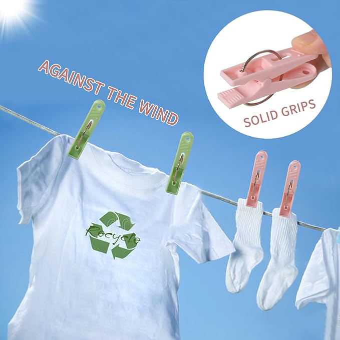 48 Pack Plastic Clothes Pins Heavy Duty Outdoor for Hanging Clothes, Colored Clothespins Clips with Springs Clothes Drying Line Pegs with Mesh Clothes pin Bag,Crafts Picture Clips Food Package Clips